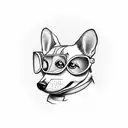cartoon corgi with glasses reading tattoo design idea