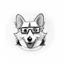 cartoon corgi with glasses reading tattoo design idea