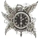 Create a tattoo of a clock with angel wings, symbolizing the passage of time and the presence of a guardian angel tattoo design idea