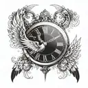 Create a tattoo of a clock with angel wings, symbolizing the passage of time and the presence of a guardian angel tattoo design idea