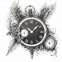 Create a tattoo of a clock with angel wings, symbolizing the passage of time and the presence of a guardian angel tattoo design idea
