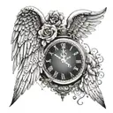 Create a tattoo of a clock with angel wings, symbolizing the passage of time and the presence of a guardian angel tattoo design idea