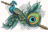flute and Peacock feather tattoo design idea