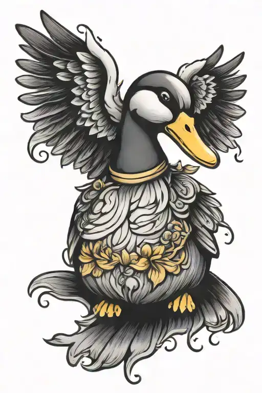 rubber duck goose sitting tattoo design idea