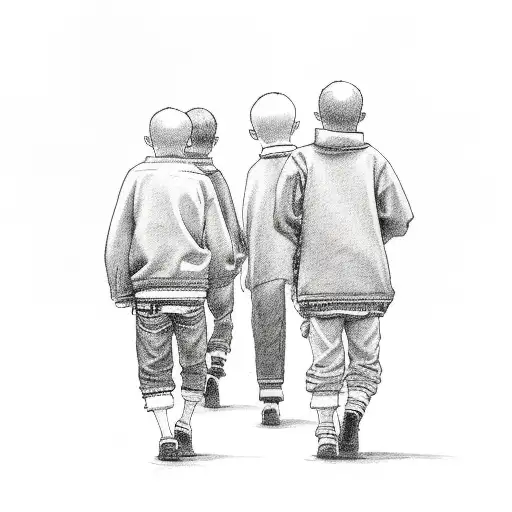 older and younger brother walking on a street with younger brother on the right with his arm around older brothers back tattoo design idea