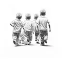 older and younger brother walking on a street with younger brother on the right with his arm around older brothers back tattoo design idea
