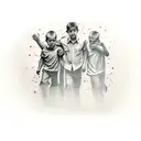 older and younger brother walking on a street with younger brother on the right with his arm around older brothers back tattoo design idea