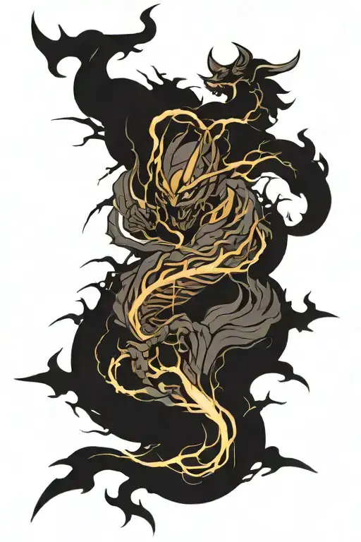 lightning and Japanese style tattoo design idea