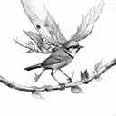 Branch in bird's mouth with leaves falling off the branch tattoo design idea