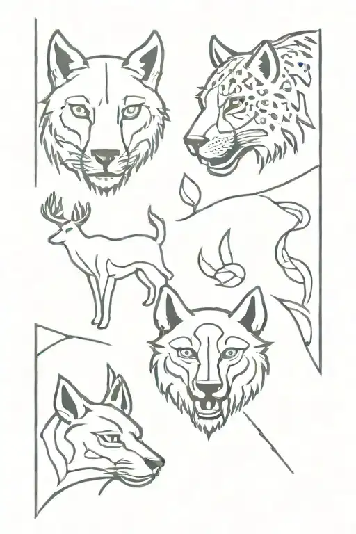 totem, wolf, jaguar and deer tattoo design idea