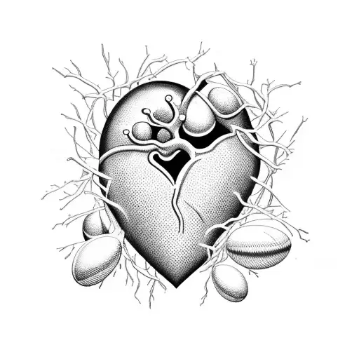 A heart-shaped Mockingbird nest with eggs representing each child tattoo design idea