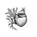 A heart-shaped Mockingbird nest with eggs representing each child tattoo design idea