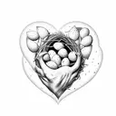 A heart-shaped Mockingbird nest with eggs representing each child tattoo design idea