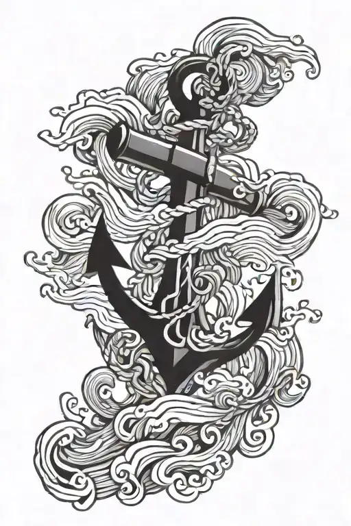 Navy Chief fouled anchor with waves crashing tattoo design idea