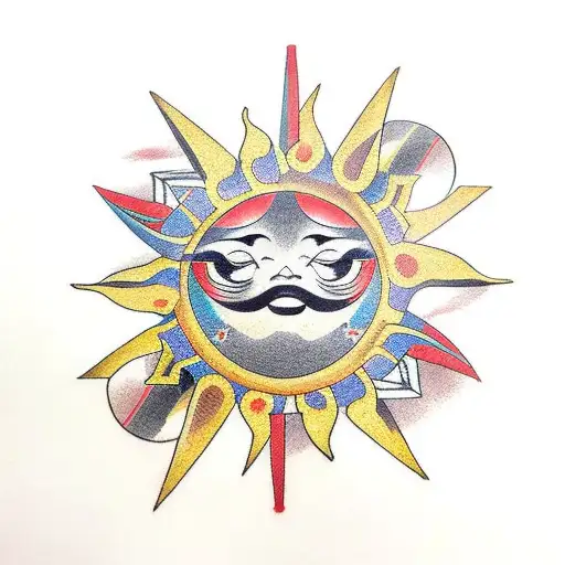 sun with bow and arrow tattoo design idea