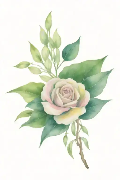 mini rose, frankincense, olive branch wrapped, willow, aria flower, bodhi  tattoo design idea