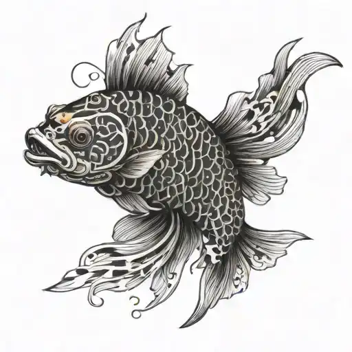 A realistic portrait of a Japanese Koi fish with circuit board patterns incorporated into its scales, representing the client's IT background tattoo design idea