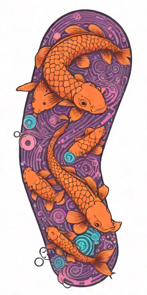 A cybernetic Japanese Koi fish swimming through a digital circuit board tattoo design idea