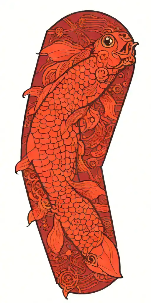 A cybernetic Japanese Koi fish swimming through a digital circuit board tattoo design idea