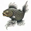 A realistic portrait of a Japanese Koi fish with circuit board patterns incorporated into its scales, representing the client's IT background tattoo design idea