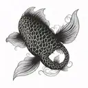 A realistic portrait of a Japanese Koi fish with circuit board patterns incorporated into its scales, representing the client's IT background tattoo design idea