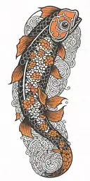 A Japanese Koi fish transforming into a binary code pattern tattoo design idea