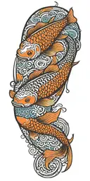 A Japanese Koi fish transforming into a binary code pattern tattoo design idea