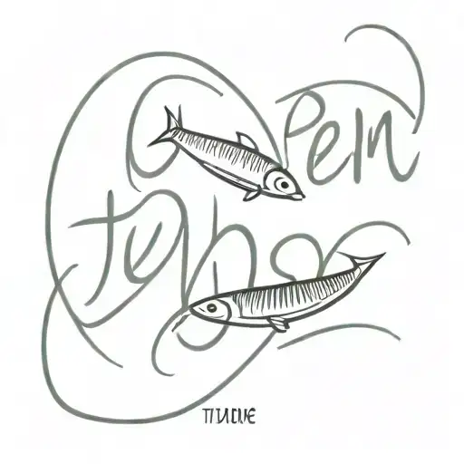Writing "tudo bem" with a sardine tattoo design idea