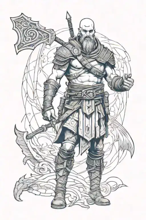 God of War standing in the fogs, Ezio Auditore in Shadows, Witcher tattoo design idea