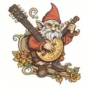gnome with a medieval mandolin tattoo design idea