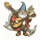 gnome with a medieval mandolin tattoo design idea
