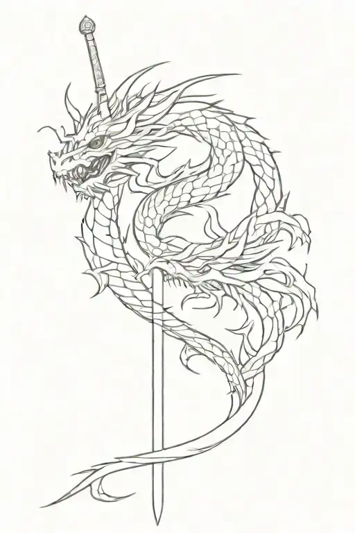 China's dragon wrapped around sword stuck tattoo design idea