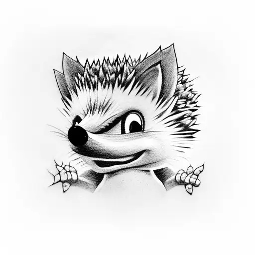 A playful tattoo of Hugo the hedgehog enjoying a hug tattoo design idea