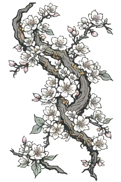 asian flowers and cherry blossom trees  tattoo design idea