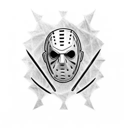 Incorporate the iconic weapons of Michael Myers, Ghostface, Freddy Krueger, Jason Voorhees, Pinhead, and Leatherface into a dynamic and visually striking design. tattoo design idea