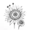 flower bouquet with sunflowers, wildflowers and dandelions tattoo design idea