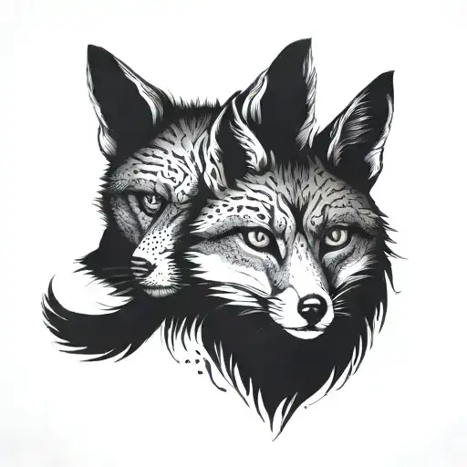 A fox without pupils and a cat with 9 eyes tattoo design idea