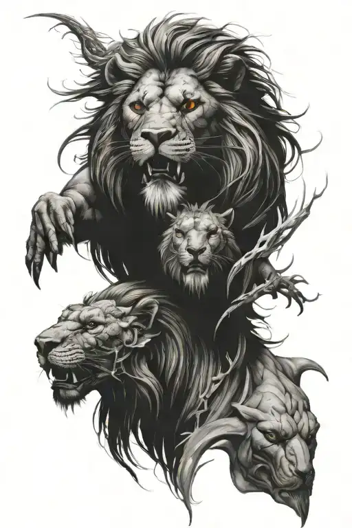 lion head and dragon intertwined tattoo design idea