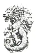 lion head and dragon intertwined representing tattoo design idea