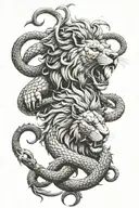 lion head and dragon intertwined representing tattoo design idea
