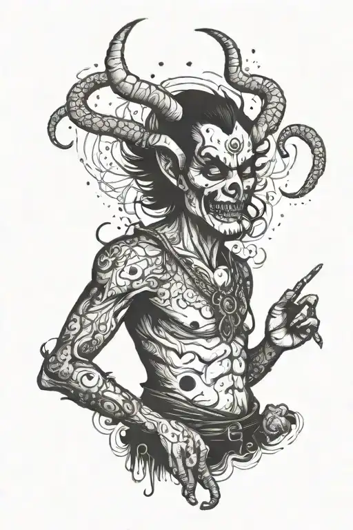 grunge, devil, cigarette, depression, handpoke tattoo tattoo design idea