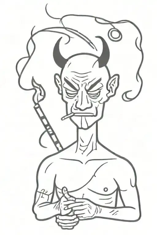 grunge, devil, cigarette, depression, handpoke tattoo tattoo design idea
