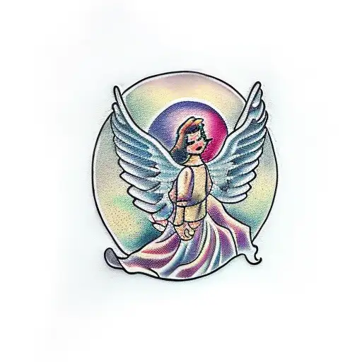 angel, chaings, smokey, halo, crying tattoo design idea