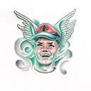 angel, chaings, smokey, halo, crying tattoo design idea