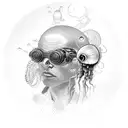 Neo from the matrix taking a red pill and jellyfish behind him angry tattoo design idea