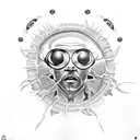 Neo from the matrix taking a red pill and jellyfish behind him angry tattoo design idea