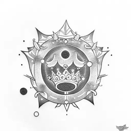 Graffiti-inspired crown with phases of the moon tattoo design idea