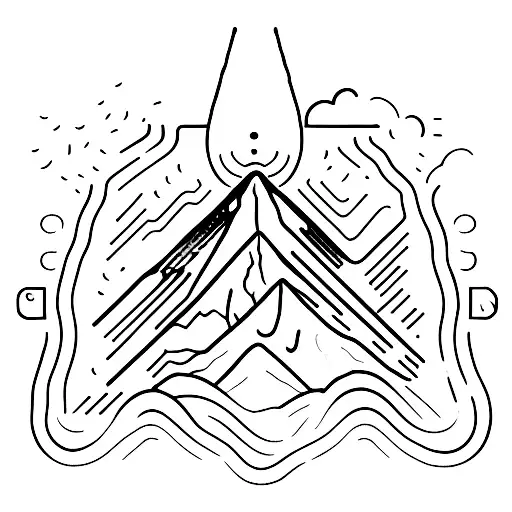 A minimalist tattoo of a hiker reaching the summit of a psychedelic mountain tattoo design idea