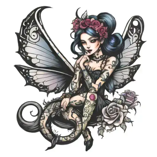 whimsical gothic fairy  tattoo design idea