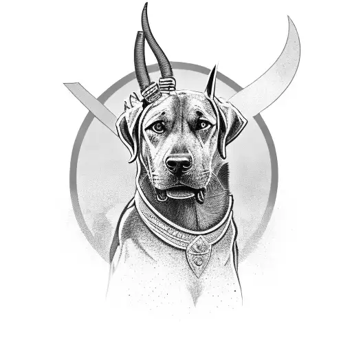 mythical alsatian cross Rhodesian Ridgeback with armour  tattoo design idea